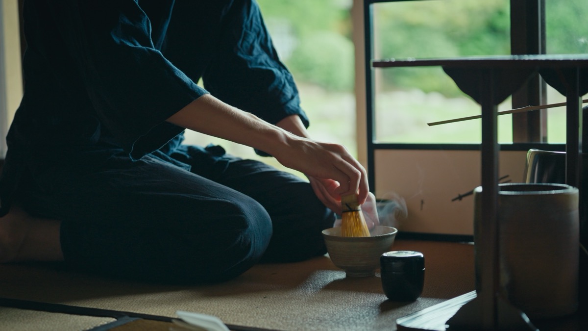 Traditional Japanese tea ceremony in serene setting